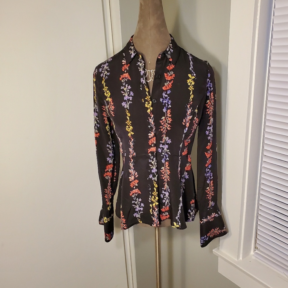 BCBGMAXAZRIA Long Sleeve Floral Print Blouse